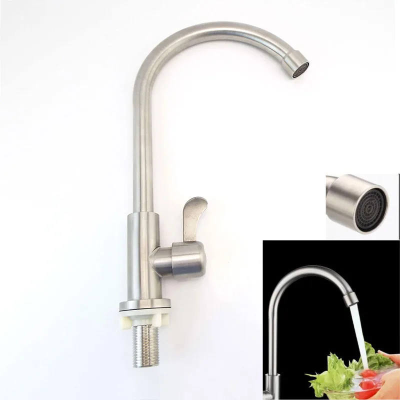 

304 Stainless steel Kitchen Sink Faucet Head Sprayer Tap Single Hole cold water Spout brushred Stream 360 flexible Rotate O1