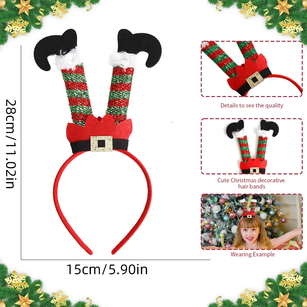 Description Picture 4 of itemChristmas Clown Headband Xmas Hat Hair Wear Noel Adult Children's Crutch Headwear Cartoon Navidad Santa Claus Long Leg Headband