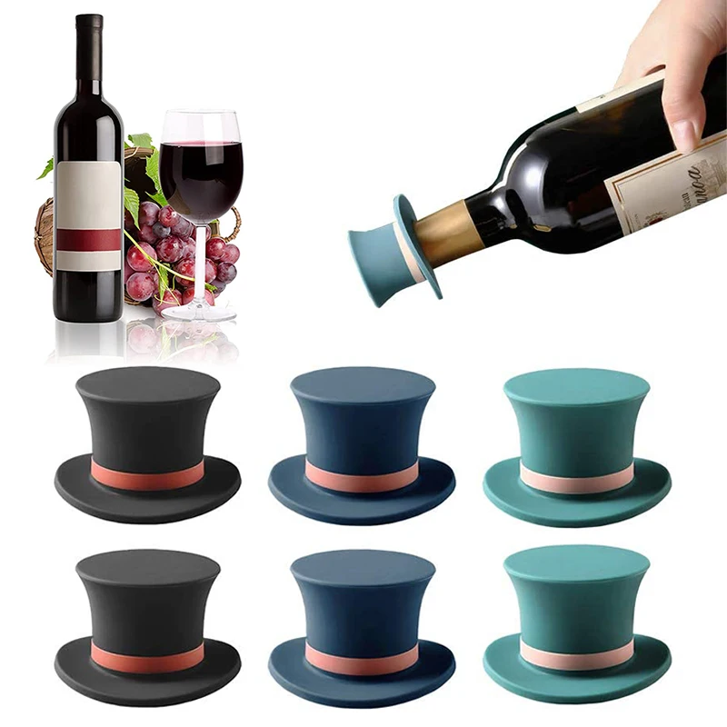 

1Pcs Hat Shaped Reusable Silicone Wine Stopper Red Wine Bottle Vacuum Sealer Plug Champagne Beer Bottle Cap Kitchen Bar Tools