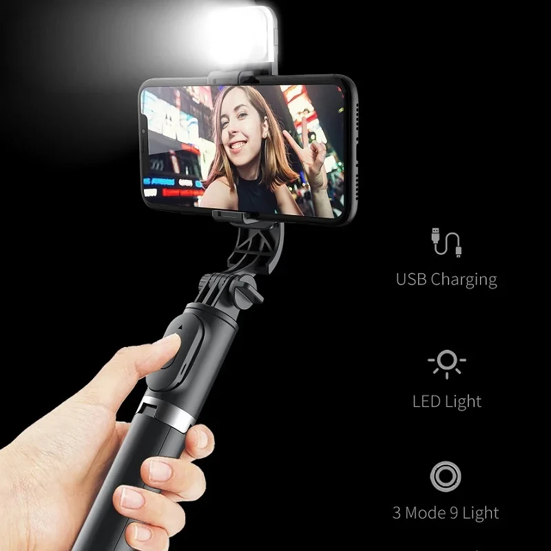 Selfie Stick Lenovo Selfie Stick 1045mm with Wireless Bluetooth LED Fill Light Extended Tripod with Remote Shutter for Android IOS Cellphone