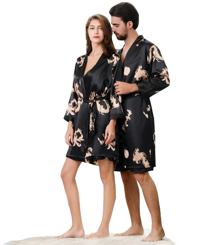 Men's Robe Nightgown Print Kimono Single Piece Bathrobe or Short