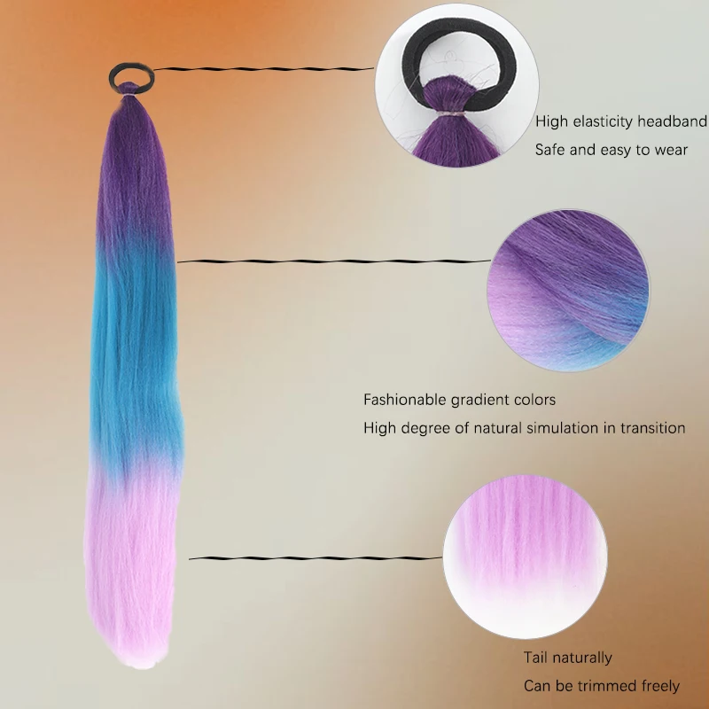 LUPU 26 inch DIY Ombre Giant Ponytail Synthetic Braided Hair for Girls With Braided Hair Elastic and Perfect for Christmas