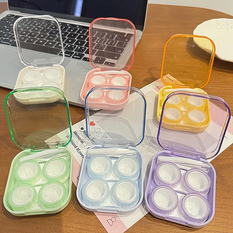 컬러 콘택트 렌즈 케이스 아이 콘택트 렌즈 박스 여성 여행용 콘택트 렌즈 케이스 담그는 용기 렌즈 박스 뷰티 퍼필용