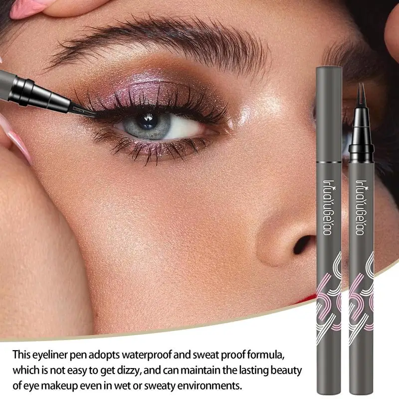 

Black Eyeliner Waterproof Double Tip Eyelash Liner Eye Pencil Winged Eyeliner Stamp Smooth Double-line Eyeliner Pen For Women