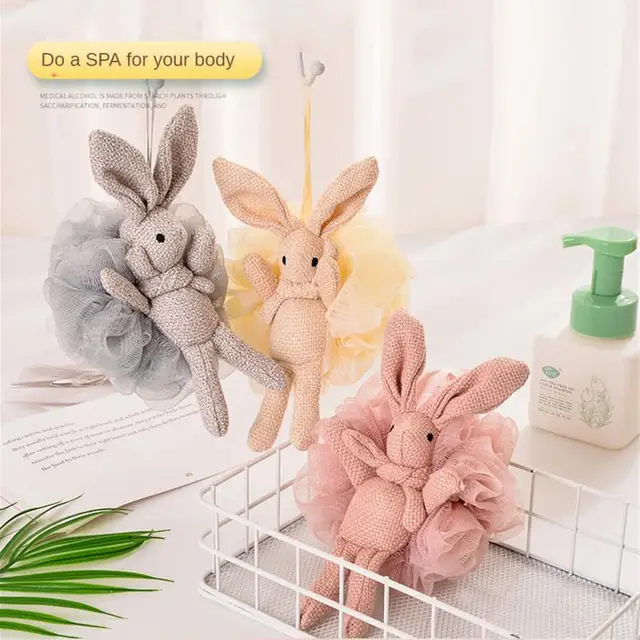 1/2PCS Lovely Bathing Wishing Rabbit Design Bath Balls Baby Bath Sponge Body Massager Cleaning Shower Brush Kids Adult Skin Care 2