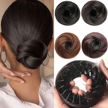 Parrucca chignon sintetica Estensioni del panino per capelli Parrucchino per panino retrattile Ciambella dritta Chignon Updo Capelli per le donne Tutte le occasioni