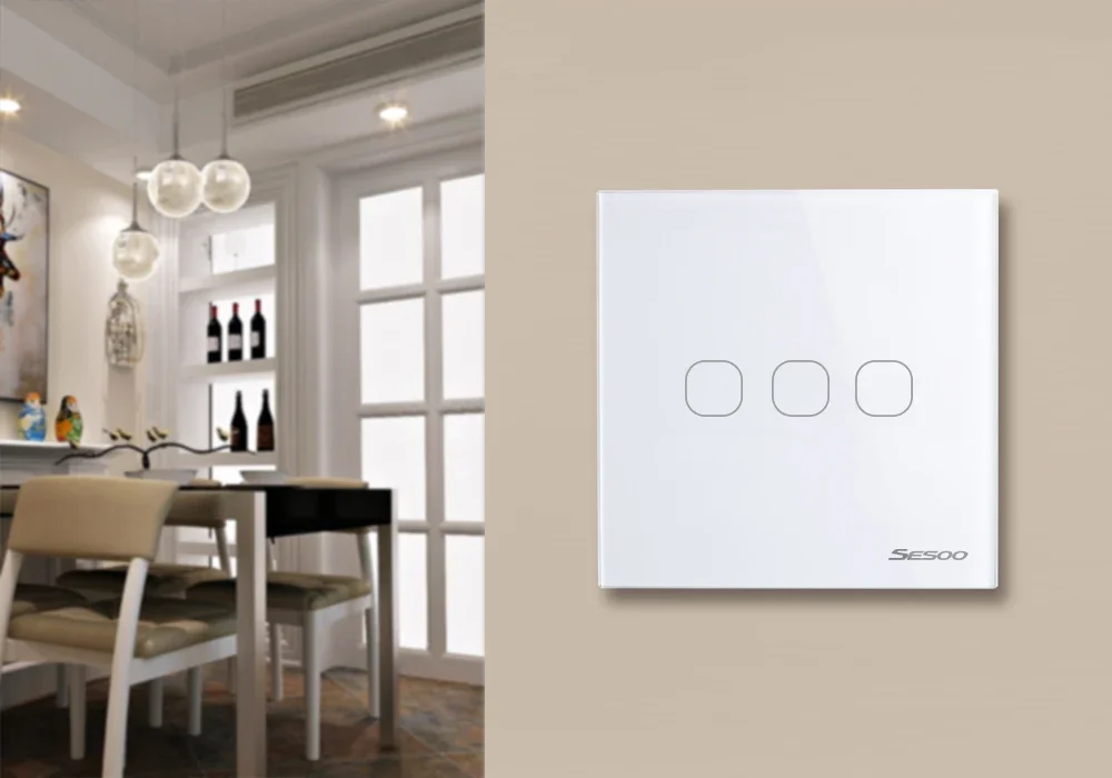 Description Picture 6 of itemSESOO EU Standard Remote Control Touch Sensor Wall Light Switch 1 2 3 Gang 1 Way LED Indicator Crystal Tempered Glass Panel AC