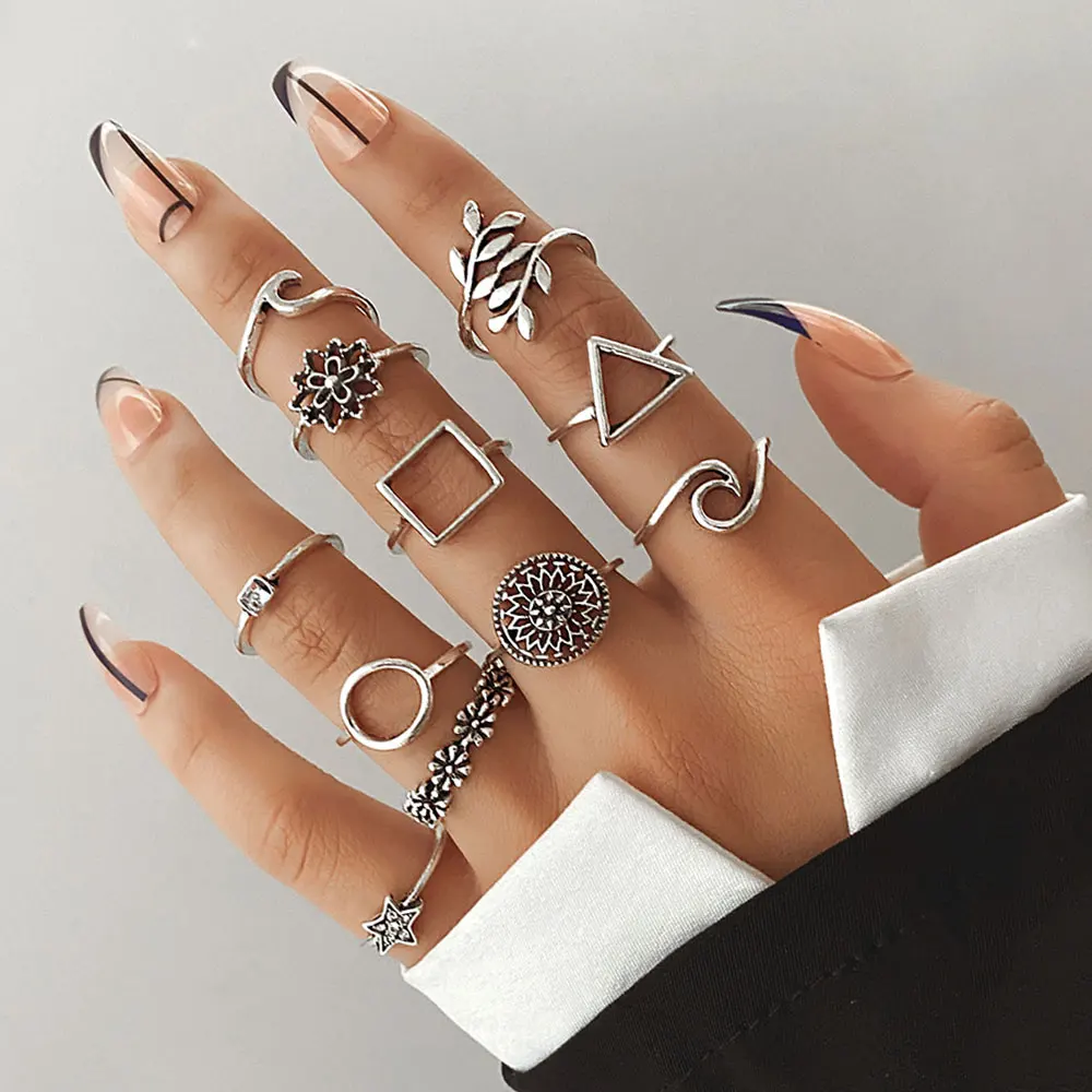 ☆nff☆ wave drawing ring nff1 IFMIA Hiphop Vintage Geometry Waves Rings Set for Women Men