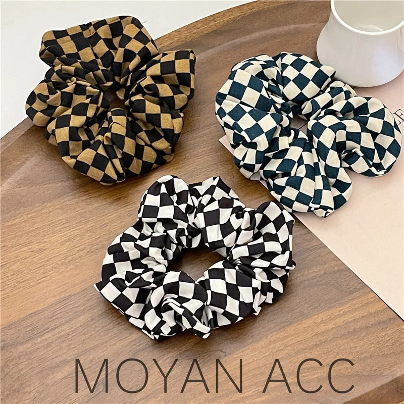 Elegant Chessboard Plaid Large Intestine Hair Band Black and White Plaid Head Rope Japanese and Korean Simple Hair Ring Women's 32pcs jewelry box 8x5cm necklace ring box for jewelry multi colors jewelry packaging gift boxes earring display black sponge