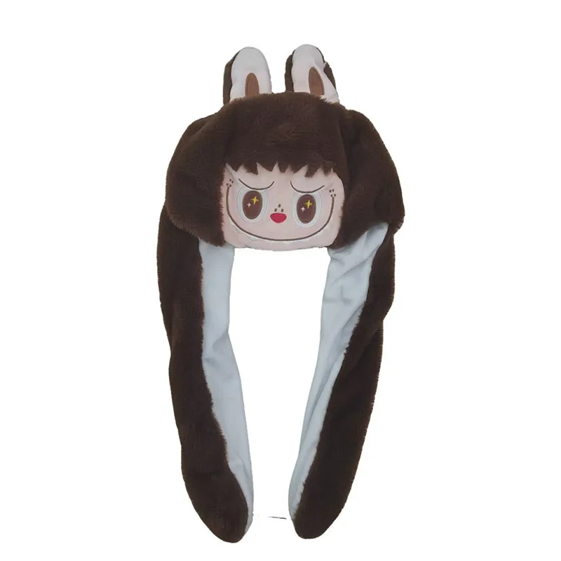 Anime Labubu Monster Ear Moving Hat Glowing Cute Ear Hat Plush Cosplay Party Funny Cartoon For Kids Christmas Birthday Gift
