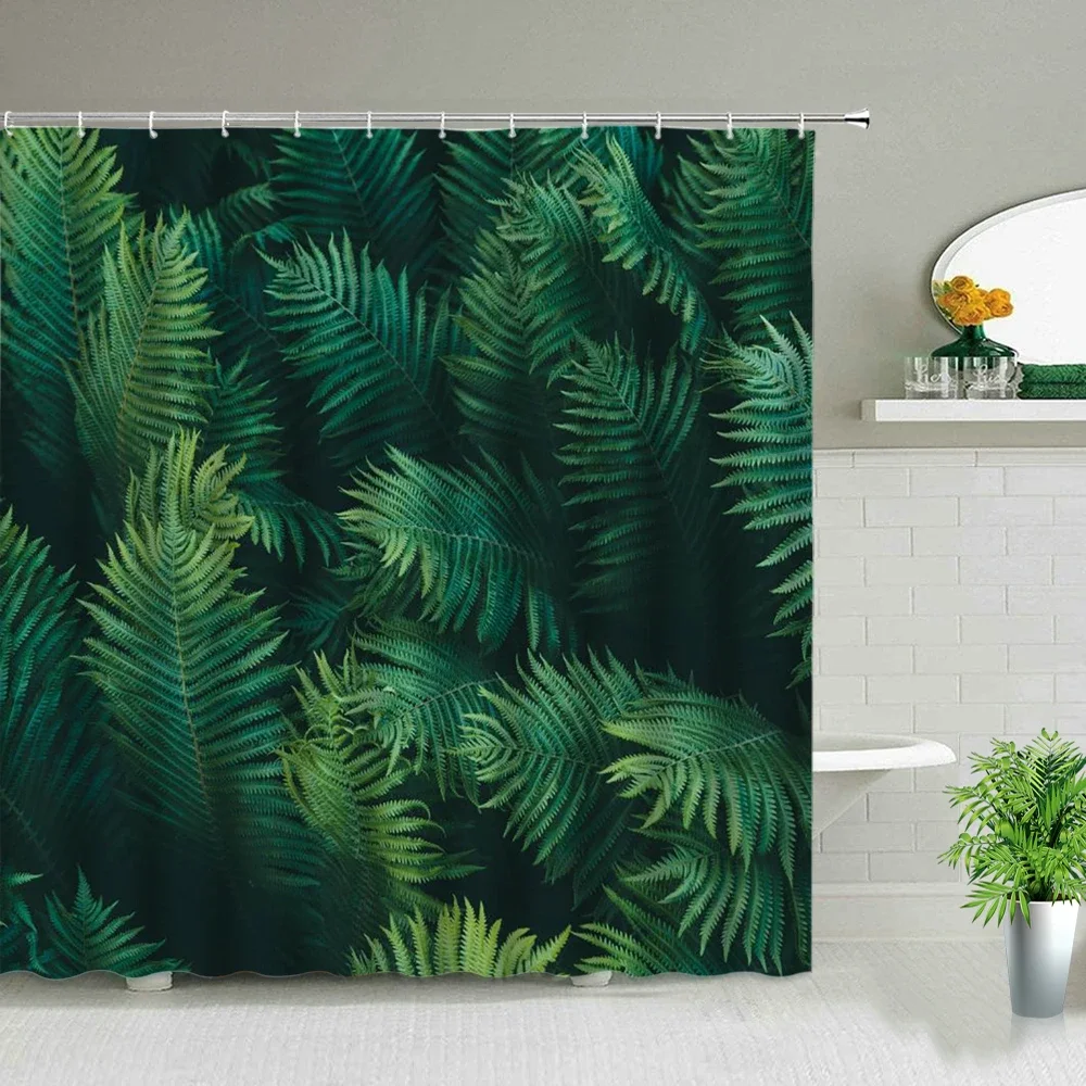 Tropical Palm Leaves Shower Curtain Set with Seasonal Decor Accents