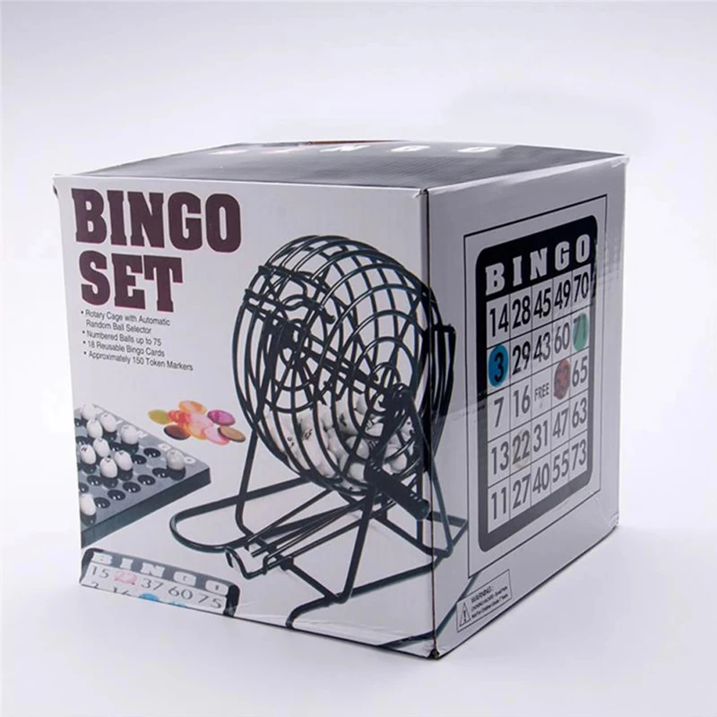 Bingo Set Bingo Cage Main Board 18 Mixed Cards 75 Calling Balls Color Chips For Large Groups Parties
