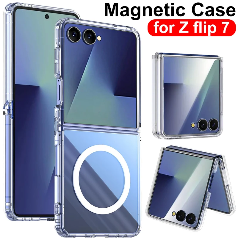For Samsung Galaxy Z Flip 7 for Magsafe Case Clear Magnetic Phone Cover Support Wireless Charging Protective Cases for zflip7