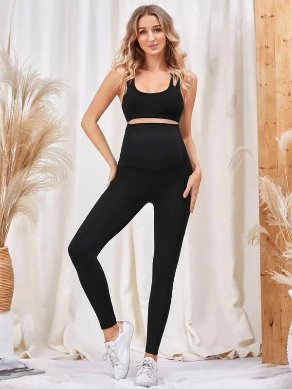 Maternity Leggings Over The Belly-Women High Waisted Pregancy Yoga Pants Workout Active with Pockets 4