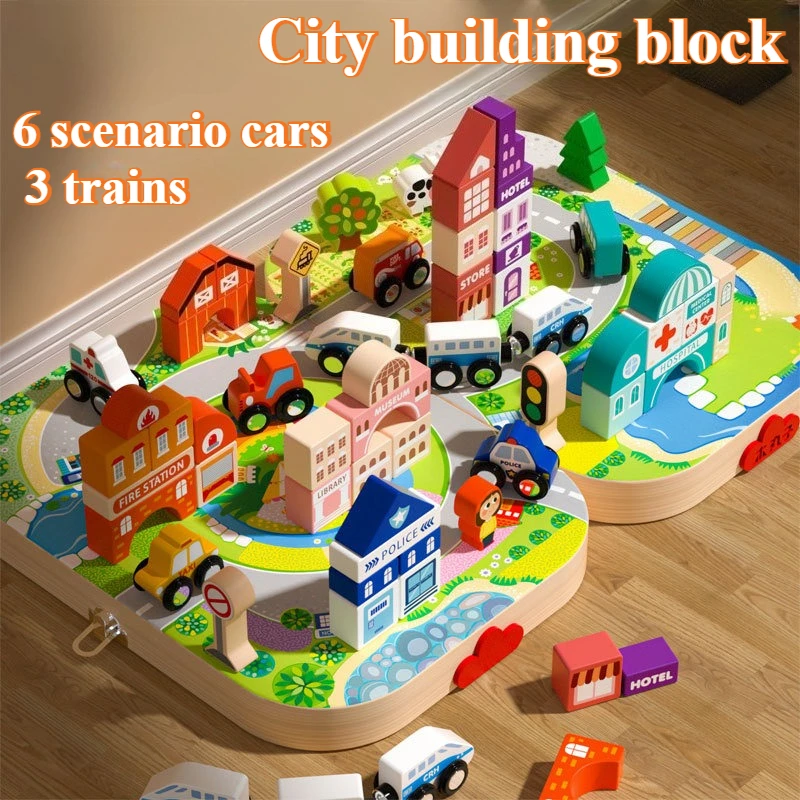 Kids Wooden Building Blocks Construction Building Sets City Building Blocks Stacking Blocks Educational Toys for Boys Girls