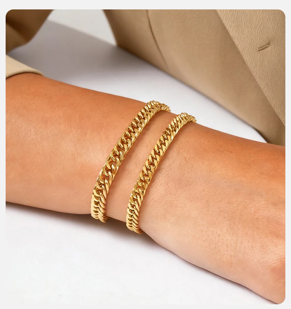 Vnox Damen Edelstahl Panzerketten-Armband, Vergoldetes Einfaches Kettenarmband für Frauen Geschenk-Schmuck – Detail 2