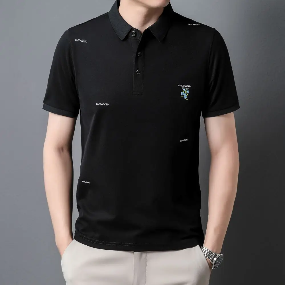 COODRONY Ice Cool Silk Polo Shirt Fashion Print Tops Men Clothing Summer Business Casual Low key