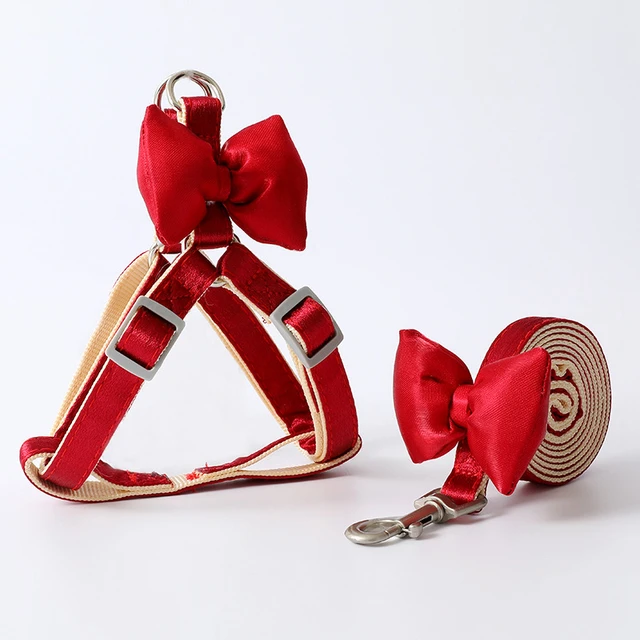 Dog Harness Leash Evening Dress Bow Collar Set Adjustable Cute  Dog Harness For Small Medium Pet Cat Collar Leash Outdoor Walkin 2