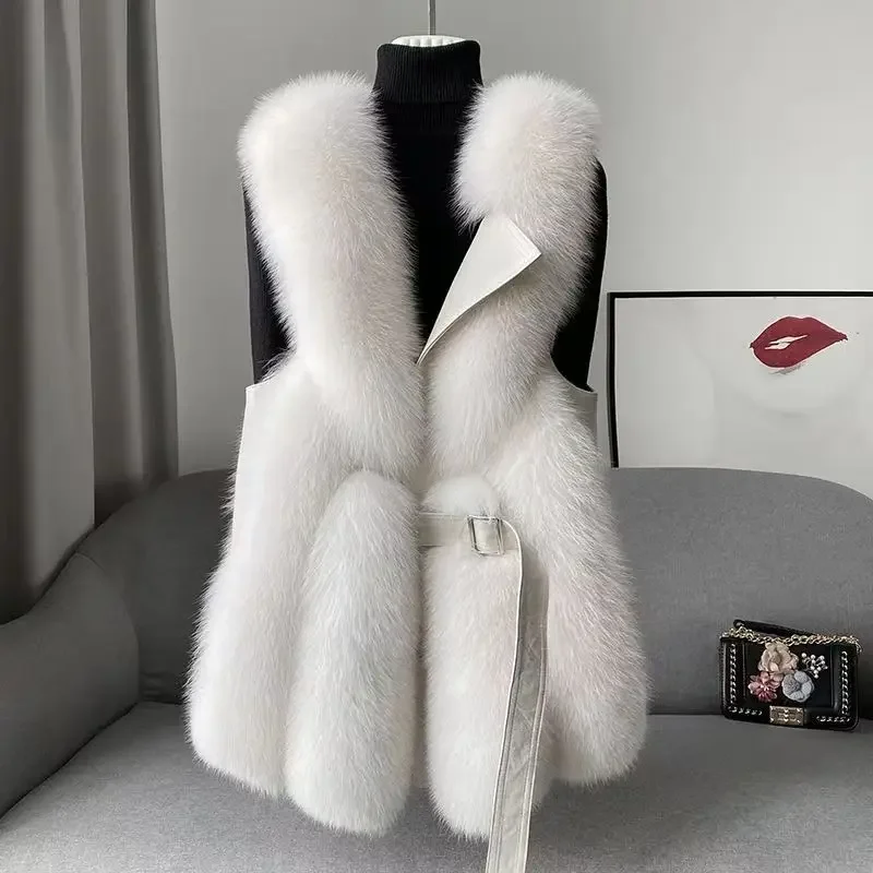 Manteau mi-long en fourrure de renard pour femme, veste en émail épais, veste femme, automne, hiver, nouveau, 2023
