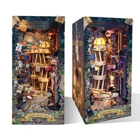 DIY Wooden Book Nook Shelf Insert Kit Miniature Building Kits Magic Night Alley Bookshelf with LED Lights Bookends Friends Gifts 1