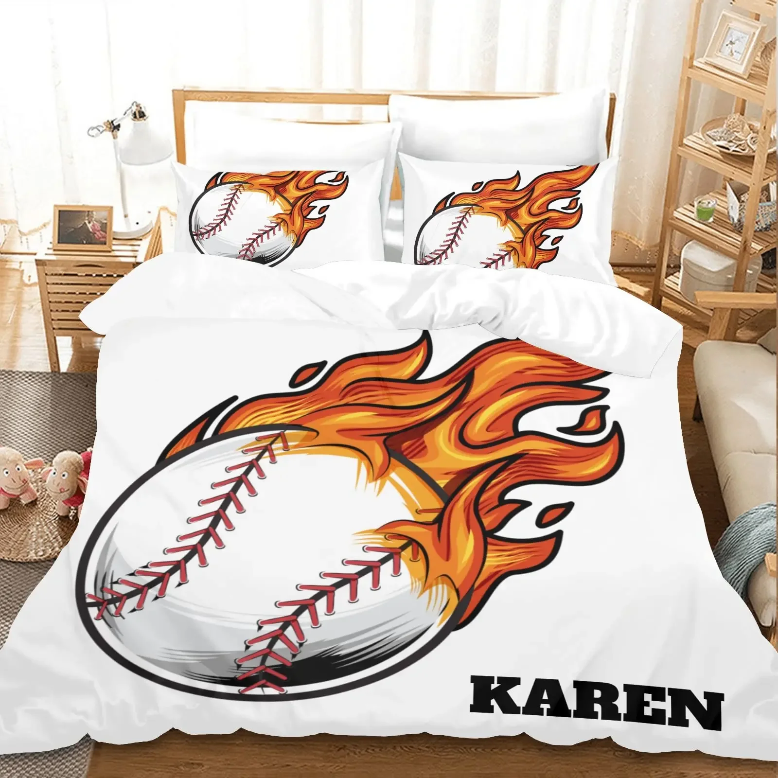 Fußball-Bettbezug mit individuellem Namen für Jungen und Teenager, blaue Flamme, Fußball-Bettwäsche-Set, personalisierter Sport-Trösterbezug, Schlafzimmer-Dekoration – Detail 19