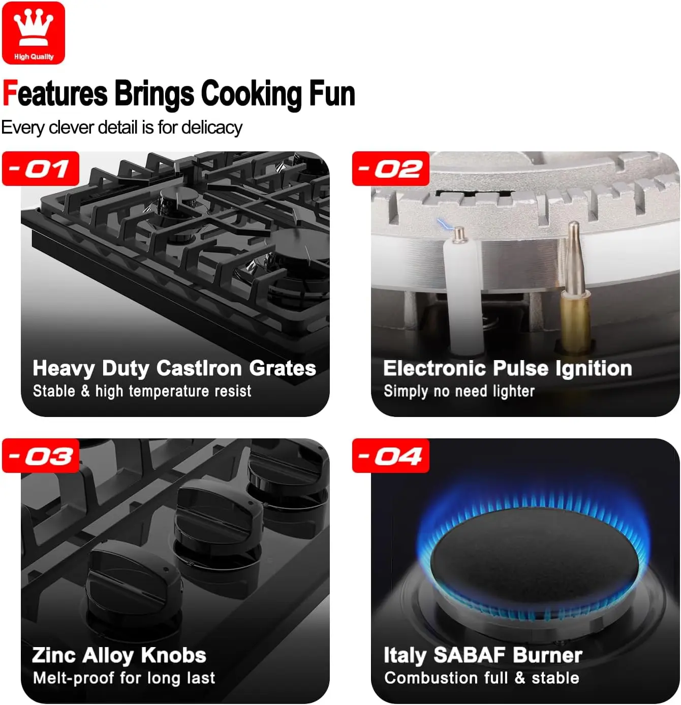 Gas Cooktop 30 Inch Black, GASLAND PRO GH2304ES 4 Italy Sabaf Sealed Burner 3.9 ft Cord Plug 28,300 BTU NG/LPG Convertible