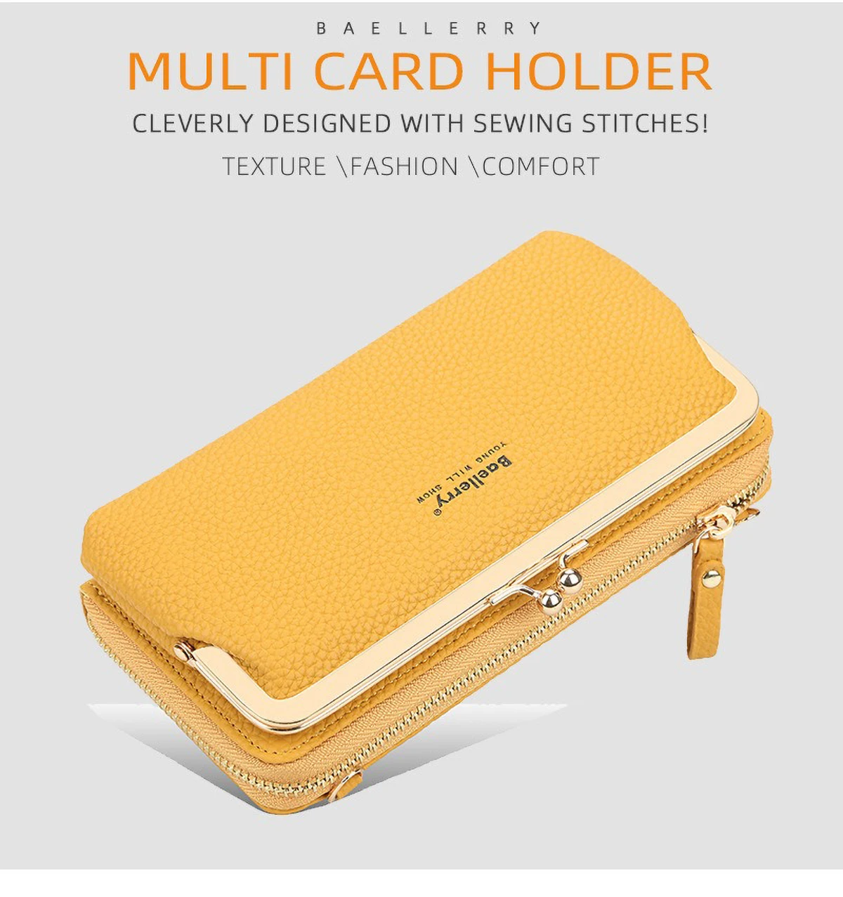 Baellerry Lychee Pattern Horizontal Crossbody Bag, Women's Multifunctional Phone Wallet, PU Leather RFID Blocking Hands-Free