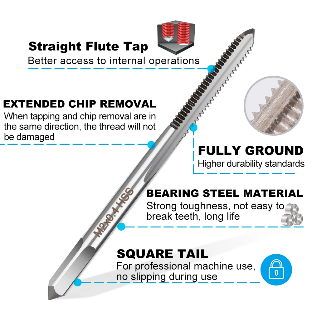 HSS Metric Tap 1pc Mini Thread Tap Right Hand Straight Flute Machine Screw M1 M1.1 M1.2 M1.4 M1.6 M1.7 M1.8 M2.0 Hand Tools
