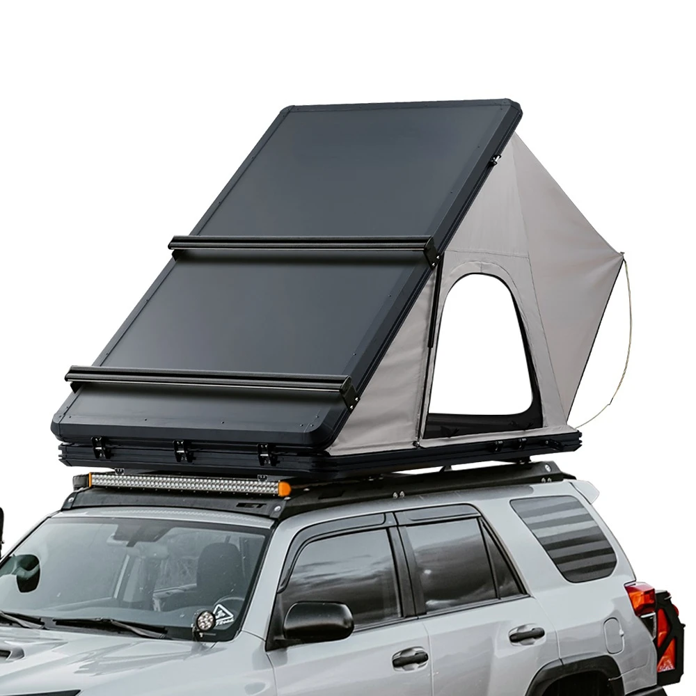 

Multifunction Outdoor Camping Shelter Protection Hard Shell Car Roof Top Tent With Solar Panel Bracket