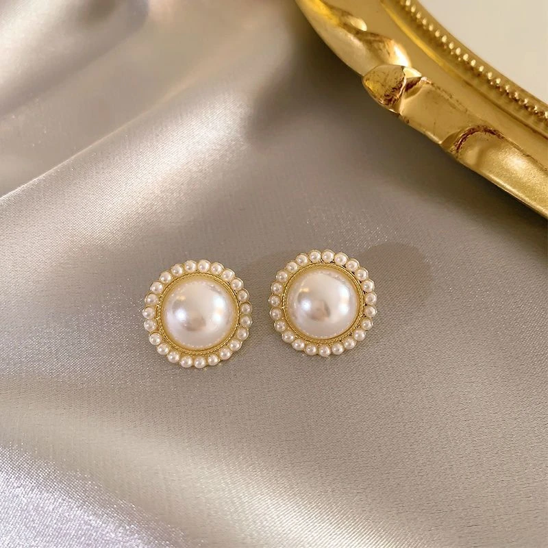 Vintage Burgundy Enamel Square Stud Earrings for Women Gold Color Metal Imitation Pearl Flower Earring Party Jewelry