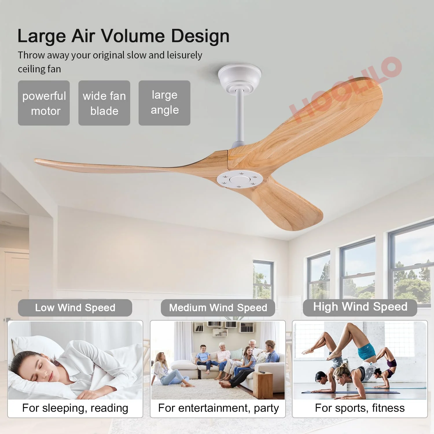 70inch Wood Ceiling Fan with LED Lights and Remote Control-6 Speed