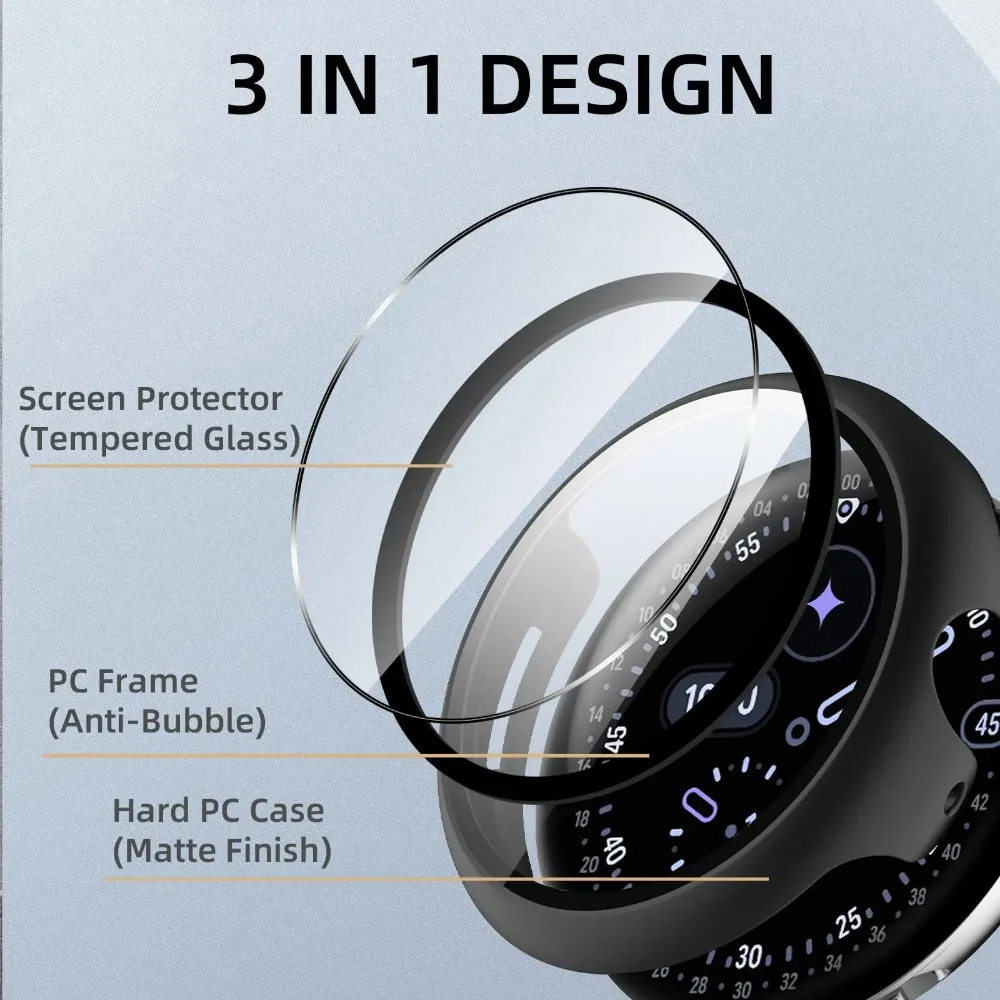 Premium Tempered Glass Protective Shell for Pixel Watch - All-Around Protection & Stylish Bumper Cover