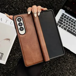 Premium PU Leather Shockproof Case with Folding Hinge Protection - Galaxy Z Fold4 (Brown)