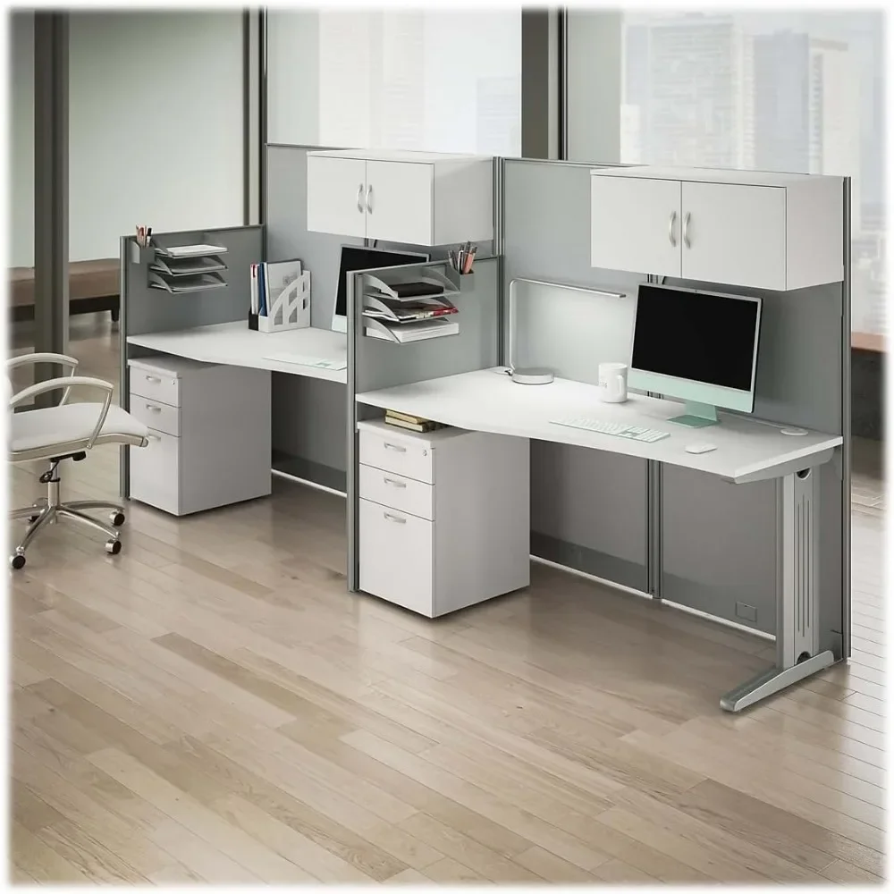 Office in an Hour Straight Cubicle Desk with Storage, Drawers, and Organizers | Modern Computer Table Set with Privacy Panels 4