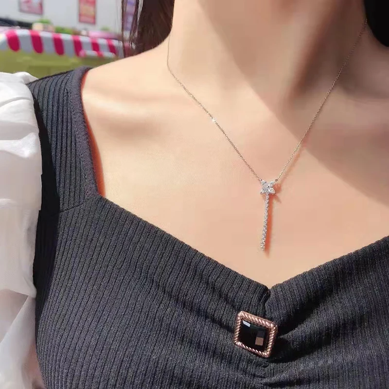100% 18K 화이트 골드 자연 후작 다이아몬드 술 목걸이 펜던트 여성의 결혼식 파티 파인 쥬얼리