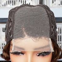 Perruque en dentelle 4x4 avec raie latérale, 8 pouces, couleur ombrée bicolore T1B/4 marron foncé avec racines noires, perruque de cheveux humains ondulée coupe pixie, ondulations lâches, dentelle 4x4 4
