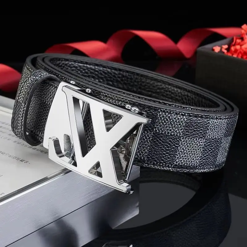 Men's leather belt with metal automatic buckle, stylish for work and business, durable design for daily use - 2