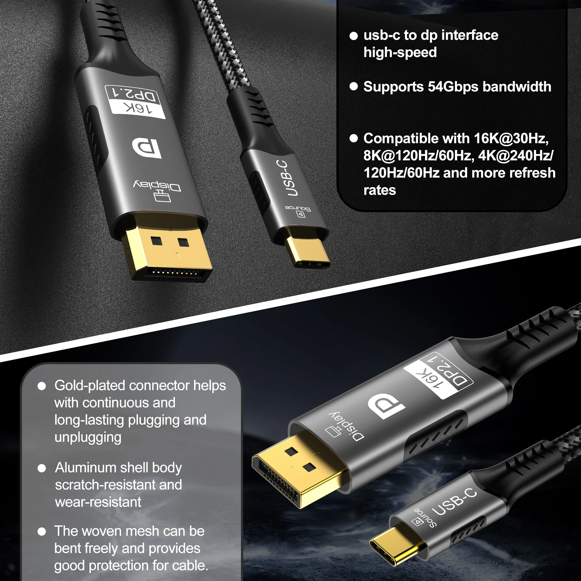 รูปสินค้า สาย Type-C ถึง DisplayPort 2.1 รองรับ 8K 60Hz และ 16K 30Hz