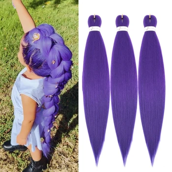 Long Purple Braiding Hair Pre Stretched Synthetic Braiding Hair for Braids Extensions for Stage Party Halloween Costume Cosplay