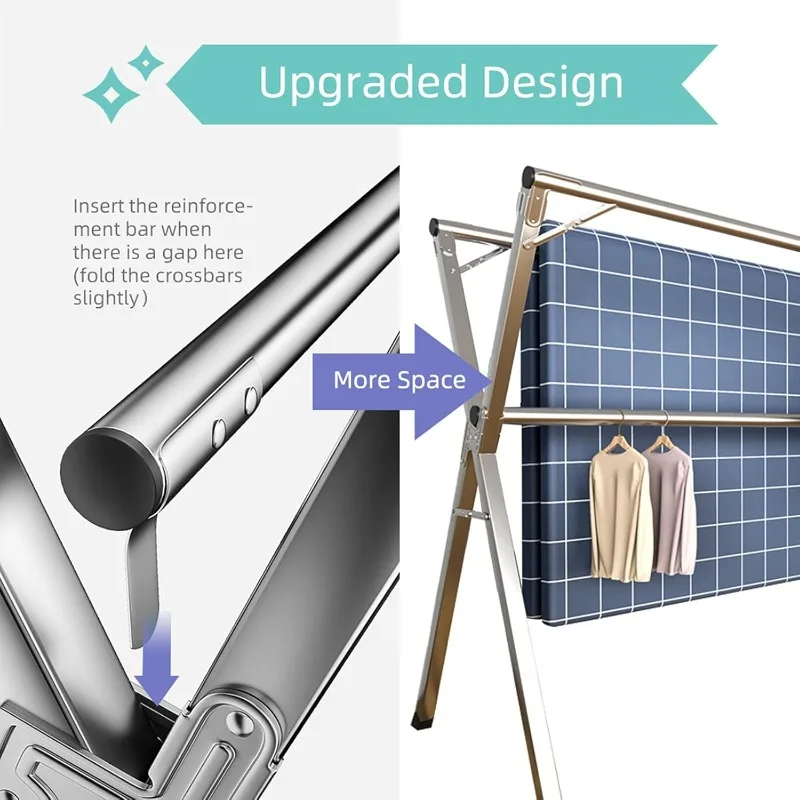 Clothes Drying Rack, 79 inch Heavy Duty Stainless Steel Laundry Drying Rack, Foldable &Length Adjustable Space Saving 5