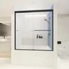 Shower Doors 60" W X 62" H Double Sliding Glass Bathroom Shower Doors for Bathtub, 1/4" Thick Clear Tempered Glass, Matte Black 1