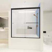 Shower Doors 60" W X 62" H Double Sliding Glass Bathroom Shower Doors for Bathtub, 1/4" Thick Clear Tempered Glass, Matte Black 1