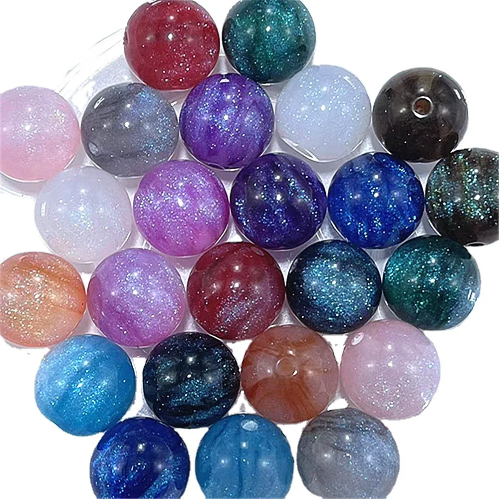Summer style 50pcs/lot 16mm color glitter print geometry rounds shape resin Straight holes beads diy jewerly garment accessory