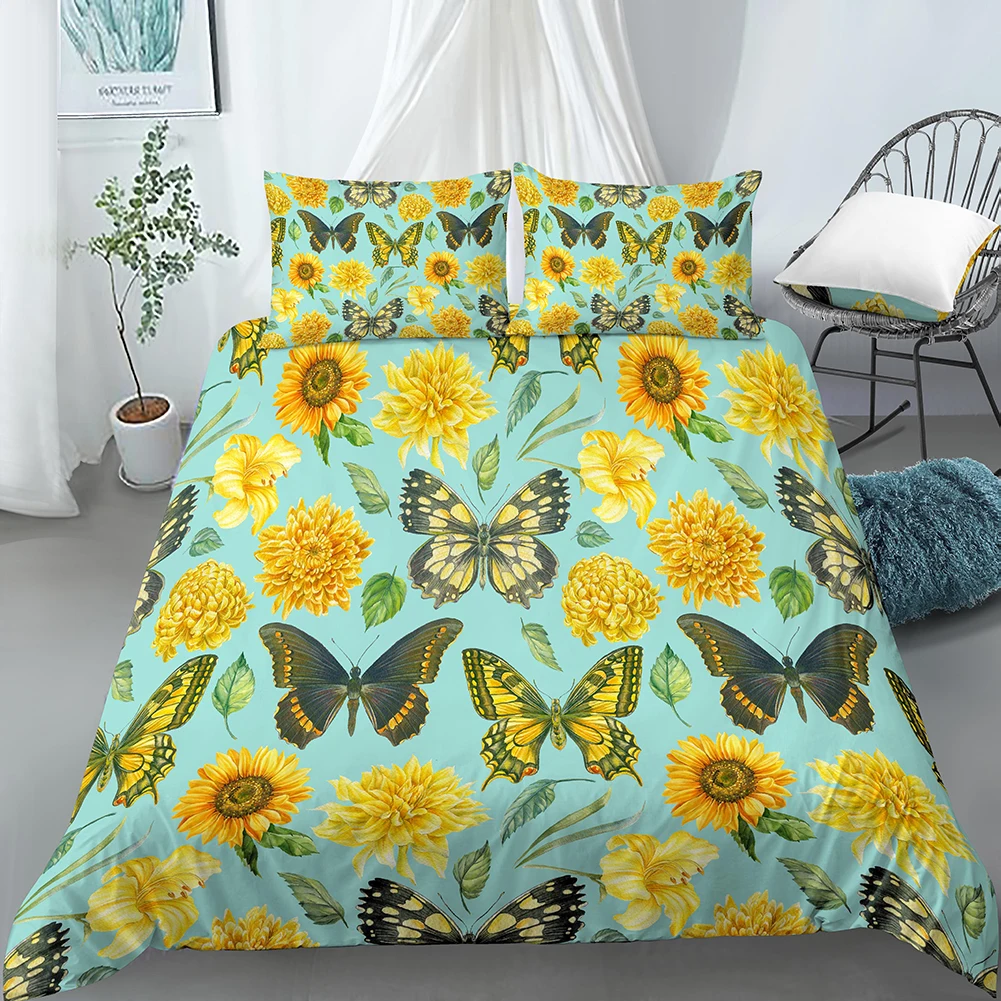 Sunflower Printed Duvet Cover Set King Size Quilt Cover With Pillowcase