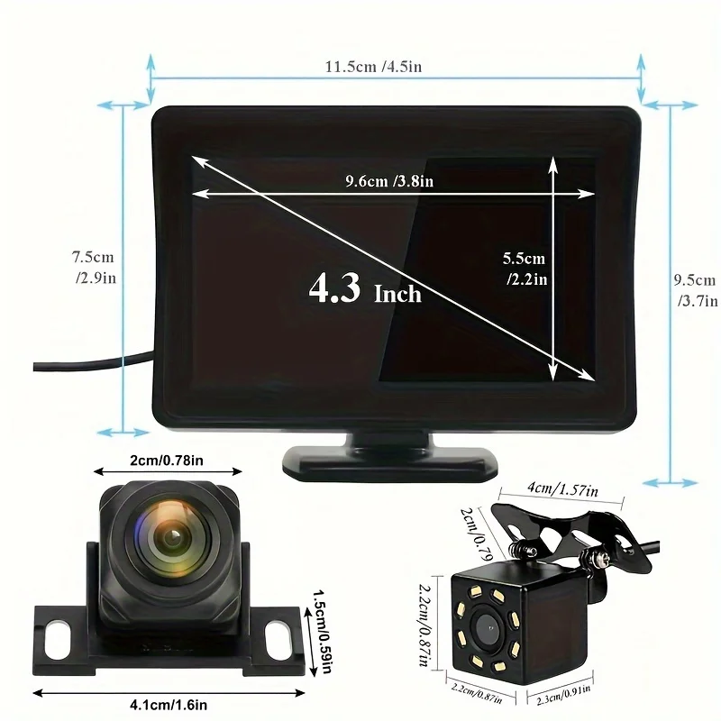 4.3인치 모니터 후방 카메라 자동차 주차용 범용 후방 카메라 12V 픽업 SUV용
