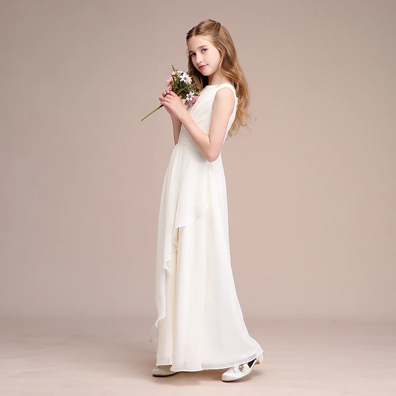 Christmas Dress/Girls' formal dress/dress/modest formal dresses/Wedding dresses/Round neck sleeveless floor-length chiffon dress