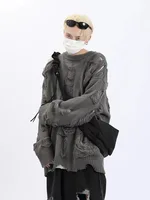 Oversize Hollow out Design Knitted Sweater Men Women Lazy Style High Street Fashion Breathable Elastic Loose Fit Long Sleeve