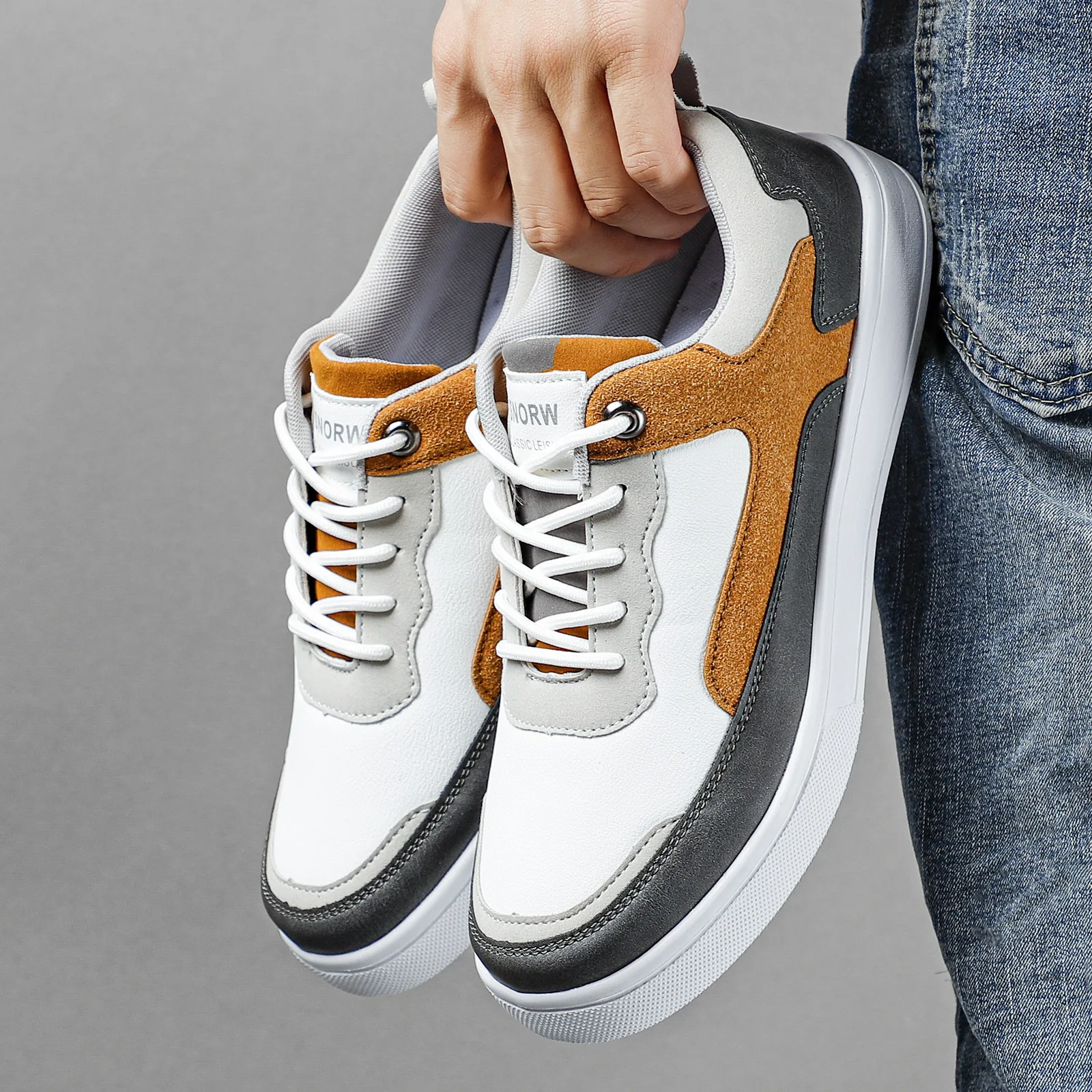 K Spring new men's casual sneakers large size lightweight leather color matching skateboard shoes, men's fashion travel shoes