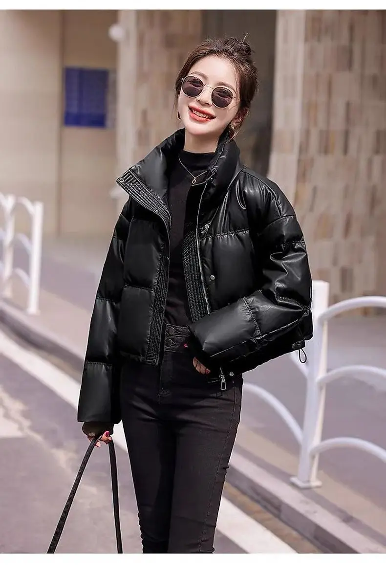 Solid Color Windproof Cropped Puffer Jacket Women Winter Thick Short Coat Warm Coat Fluffy Parka Vintage Tops Women's Clothing