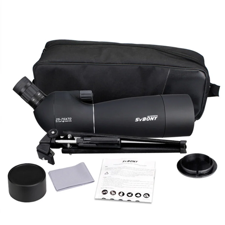 SVBONY SV28 25-75x70 spotting scope Powerful Telescope Long Range Large Eyepiece 21mm For Target Shooting Archery+Desktop Tripod